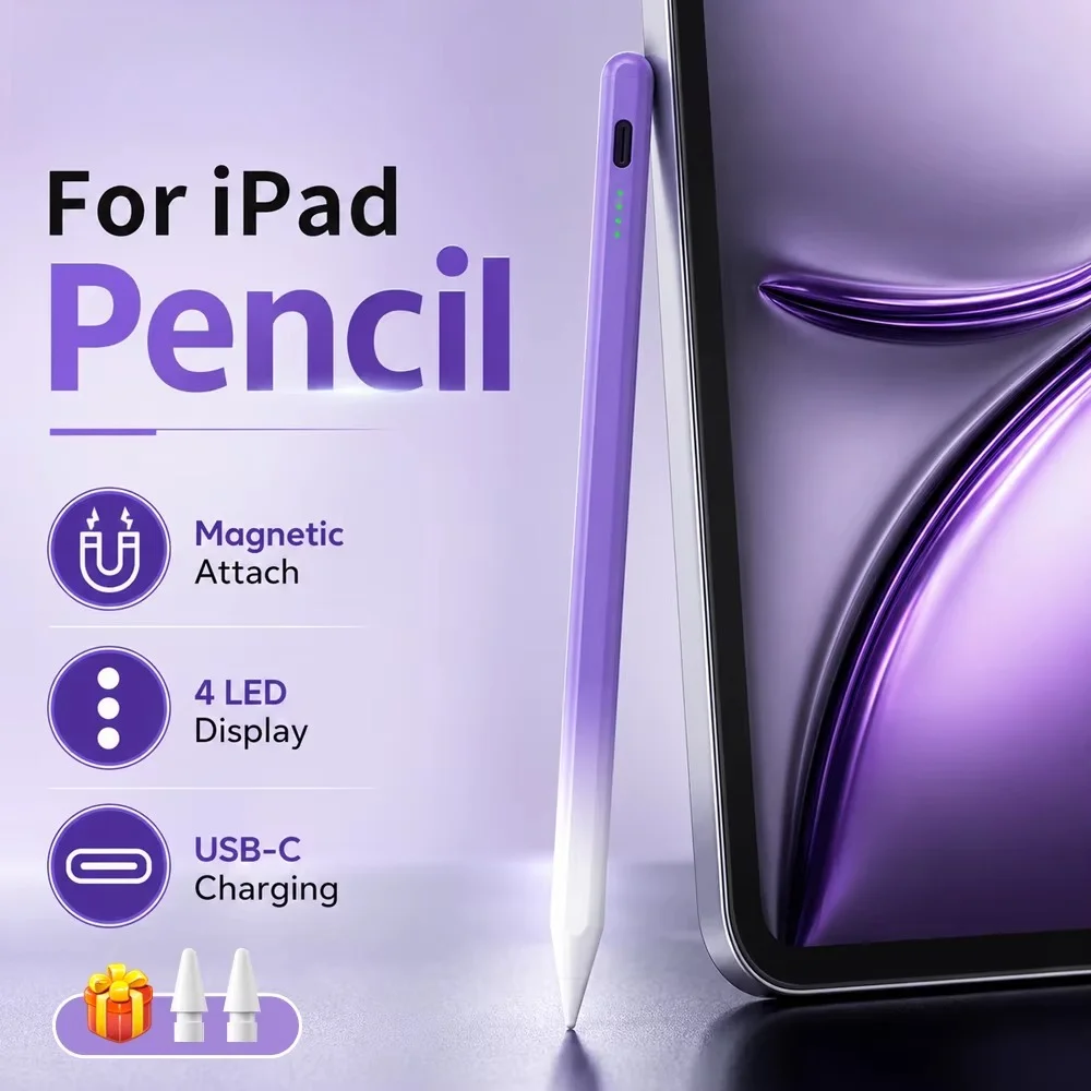 Magnetic Charging iPad Stylus Pen,Palm Rejection Tilt Sensitivity Active Pencil Fit 2018-2026 iPad Pro Air Mini Daily Noting