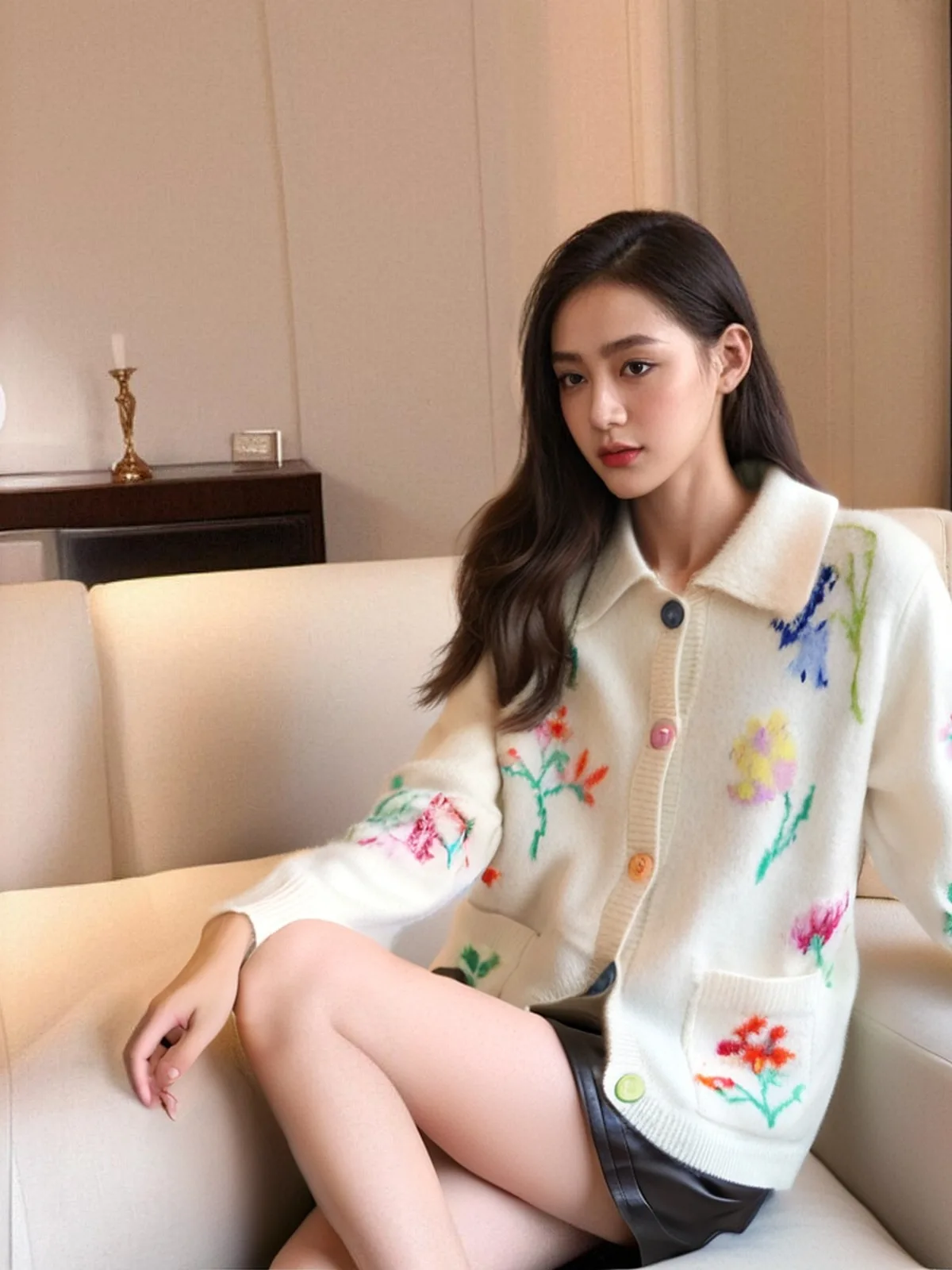 2024 New Unique and Beautiful Fragrant Grandma White Collar Flower Sweater Women\'s Outerwear Knitted Sweater Cardigan