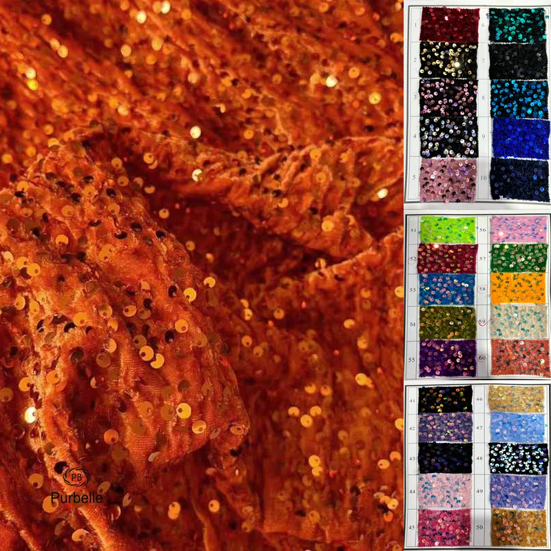 

Burnt orange Sequins Stretch Velvet Fabric Spandex Velour Apparel, Costume, Events, Decoration,Dress Dance Wear Material