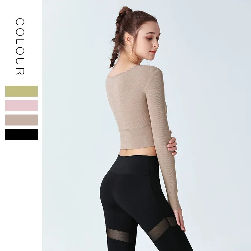 Autumn and Winter New Yoga Wear with Bra Pads Long-sleeved Tops Sports Leggings Women's Quick-drying Gym Clothes