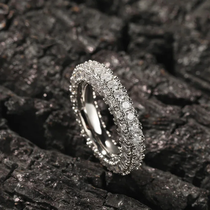 Anillos NASIA con moissanita completa, plata de ley S925, baño de oro de 18 quilates, diseño de tres filas con diamantes cultivados en laboratorio, para mujer, alianza de boda, joyería fina.