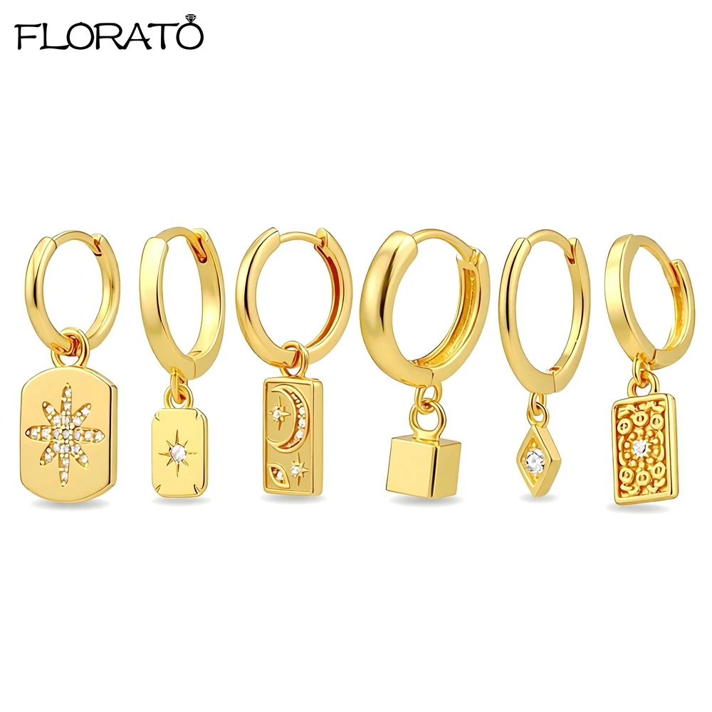 

925 Sterling Silver Needle Classic Square Drop Earrings for Women Fashion Gold Color Geometric Pendant Earring Party Jewelry