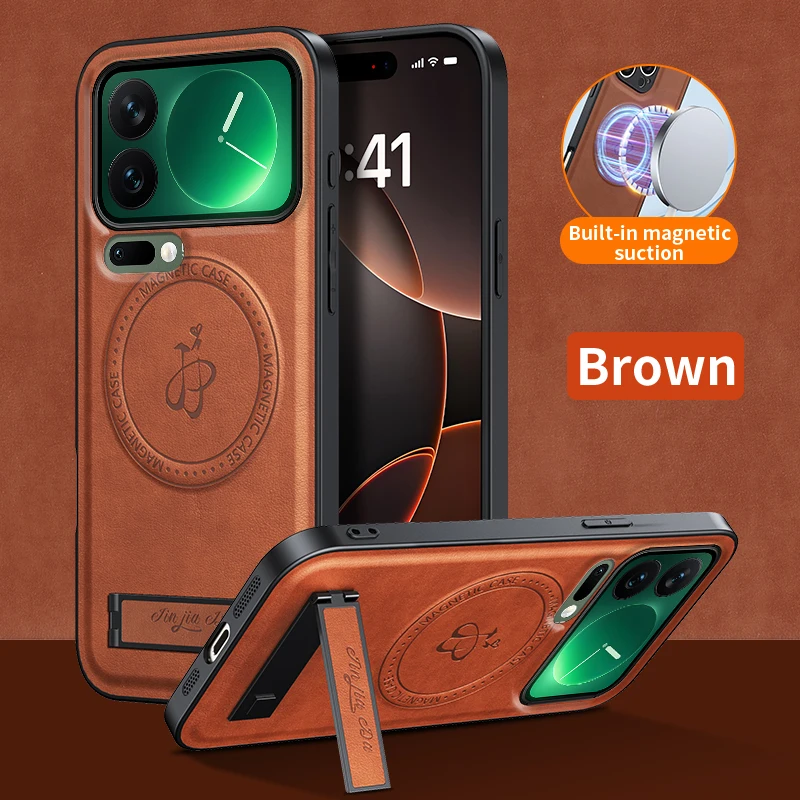 Leder Stand Fall für Xiaomi Mi 17 Pro Max 17 Pro Magnetische Halter Abdeckung Mag-safe Ladung Volle Kamera Schutz soft Shell Fundas