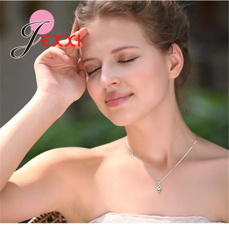 Genuine 925 Sterling Silver NEW Fashionable Design Pendant Necklace CZ Wedding Jewelry Pretty Chain For Women/Grils