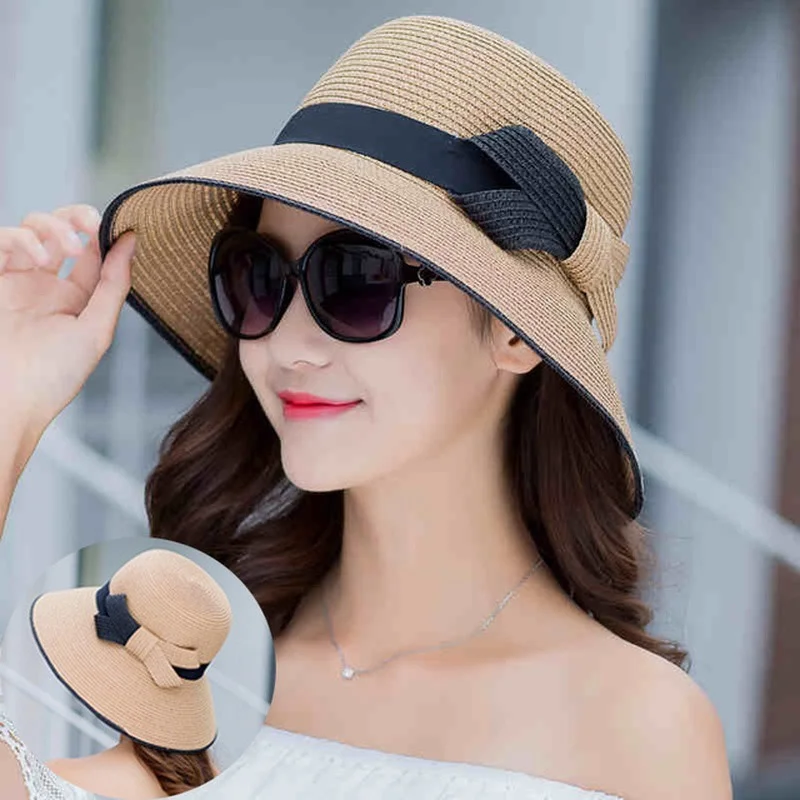 Straw Visor Hat Women Summer Sun Shade Hats Sunscreen Sun Protection Foldable Female Seaside Beach Cap Casual Outdoor Caps