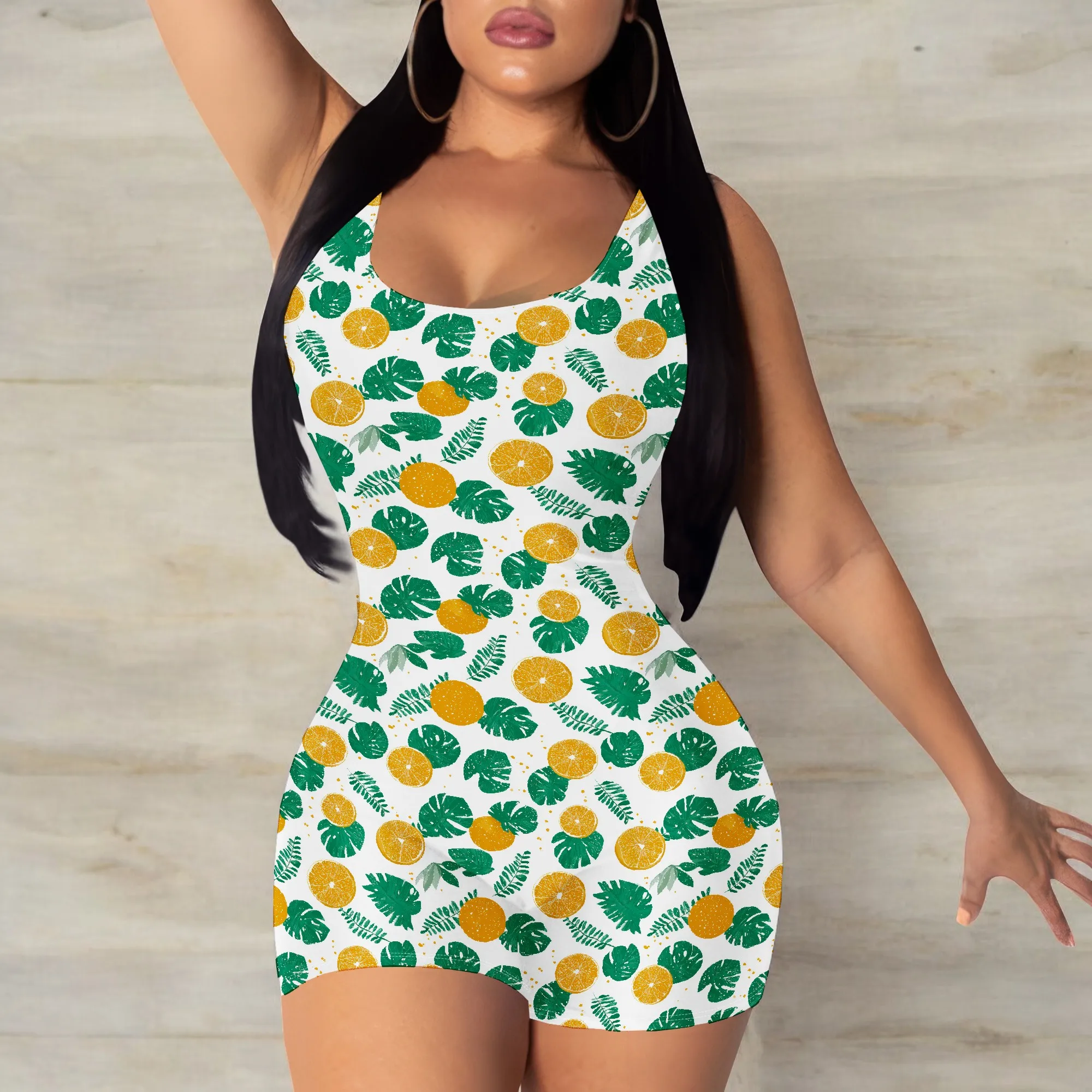 

Women's Floral Romper Scoop Neck Sleeveless Bodycon Short Jumpsuit Sports Outdoor Rompers