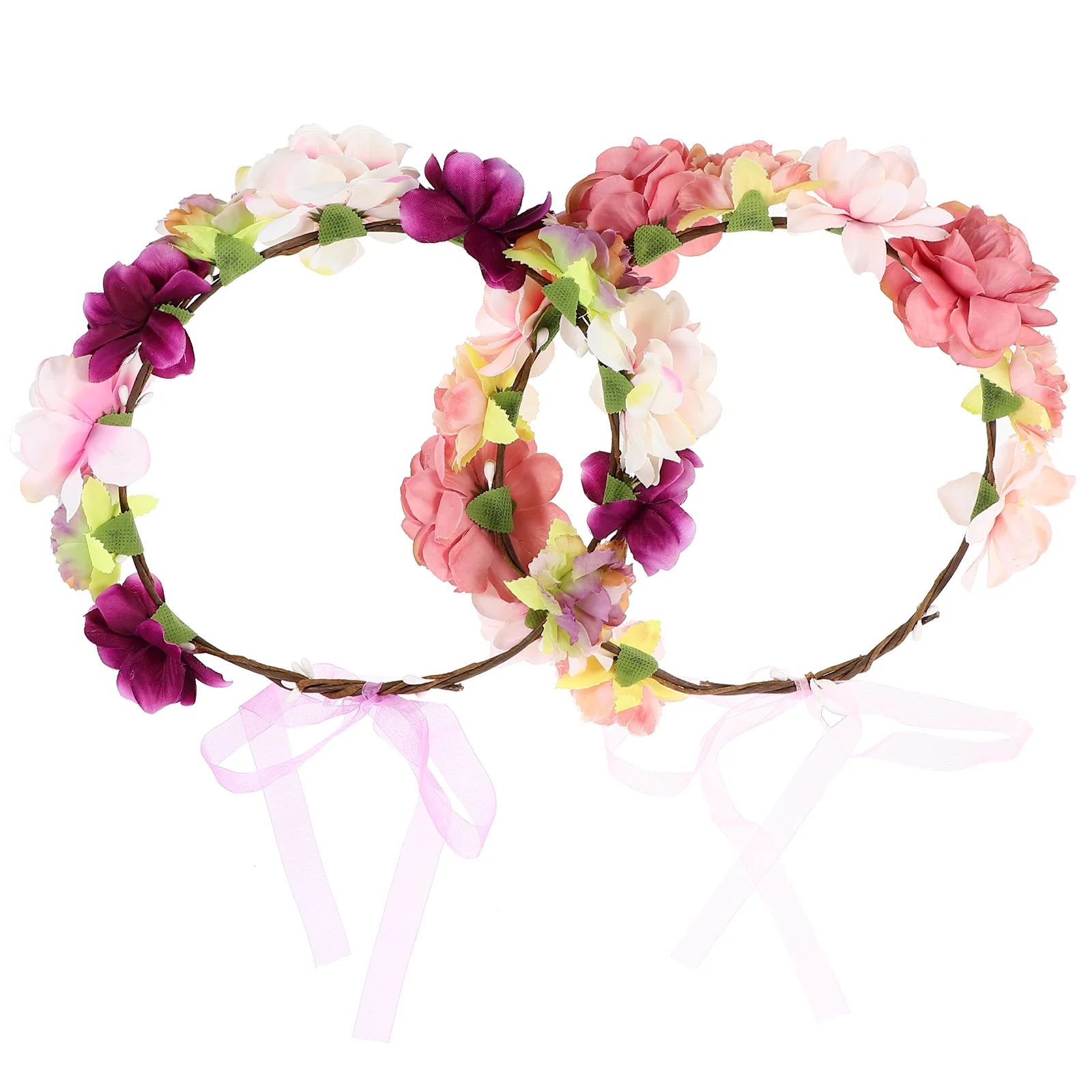 2 Pcs Artificial Flower Wreath Imitation Headband Garland Bridal Hair Bands Floral Accessory Wedding Dress