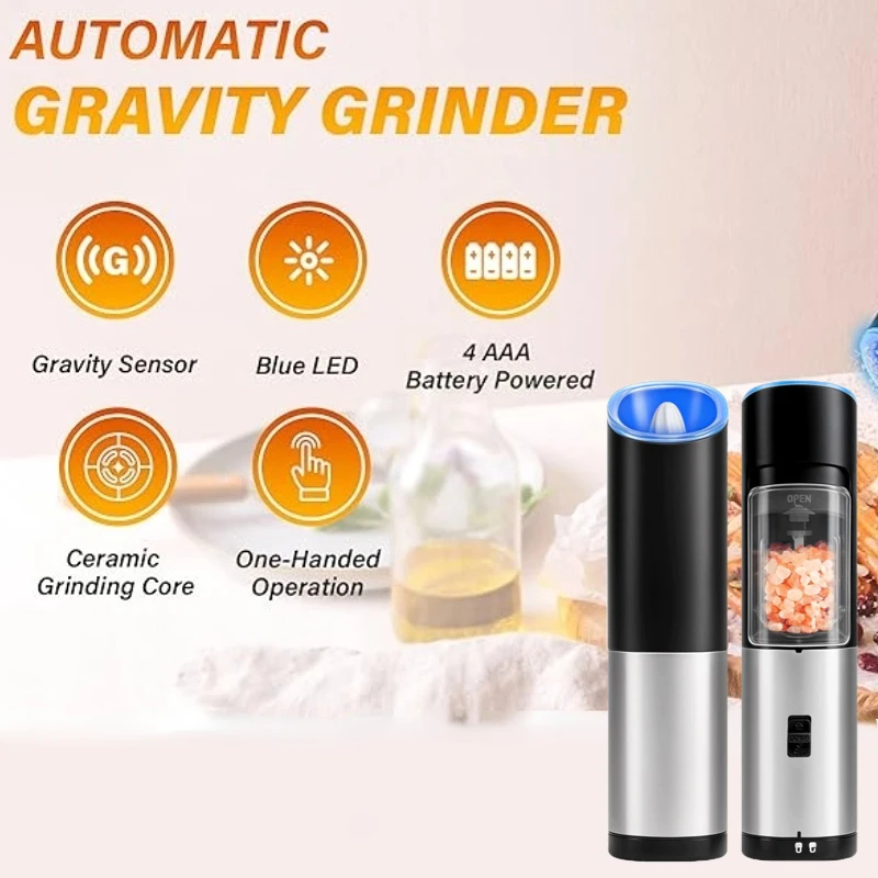 

Gravity Pepper Grinder Christmas Gift Kitchen Electric Spice Mills Automatic Salt Pepper Mill Adjustable Coarseness LED Light