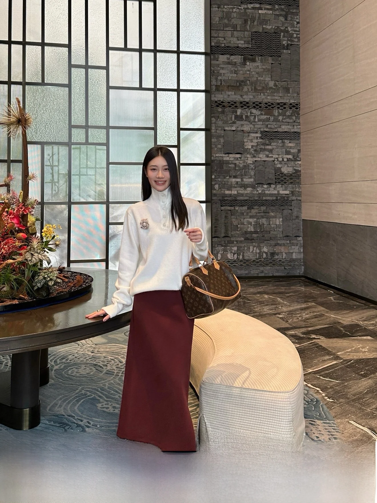 

UKILAU Новогодняя красная юбка с дизайном в стиле Эле, прямого кроя, асимметричная, с эластичной талией, длинная, женская, модная