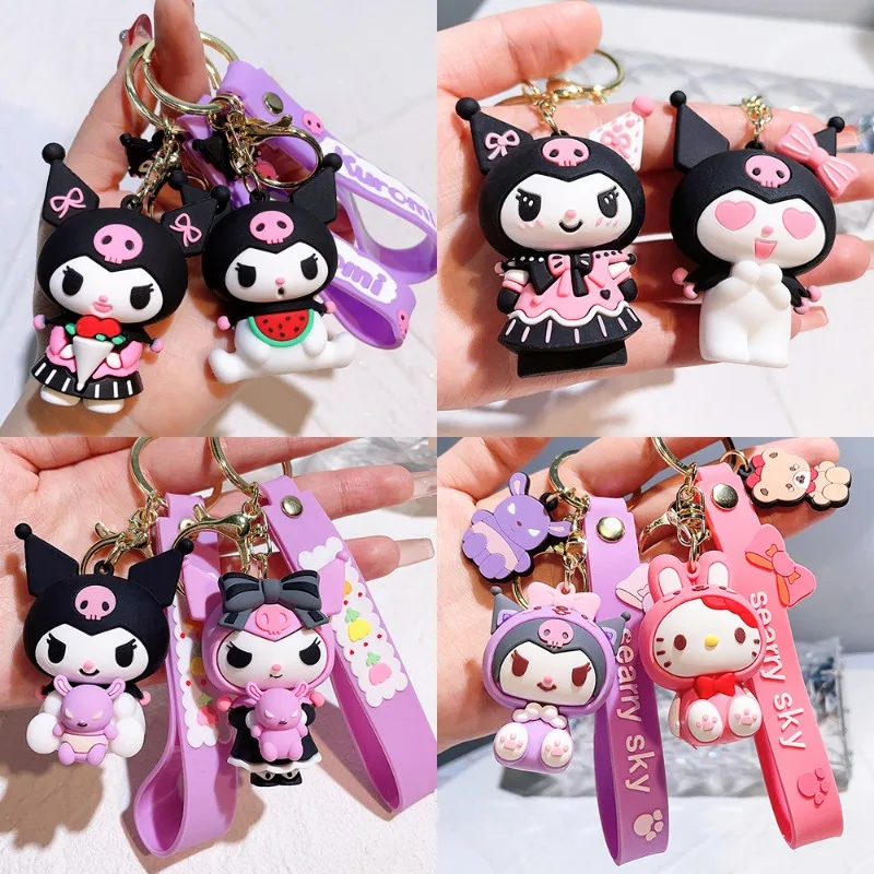 

Anime Sanrio Hello Kitty Figures Keychain Kuromi My Melody Figural Model Key Ring Cinnamoroll Toys Bag Pendant Birthday Gifts