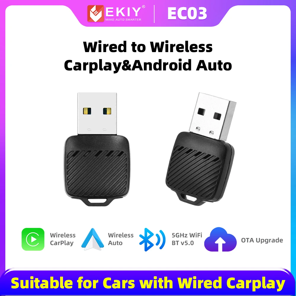 EKIY Mini Wireless Carplay Android Auto Box Adapter Mini Small Wireless Carplay Adapter with Wired Auto AI Box Car Dongle