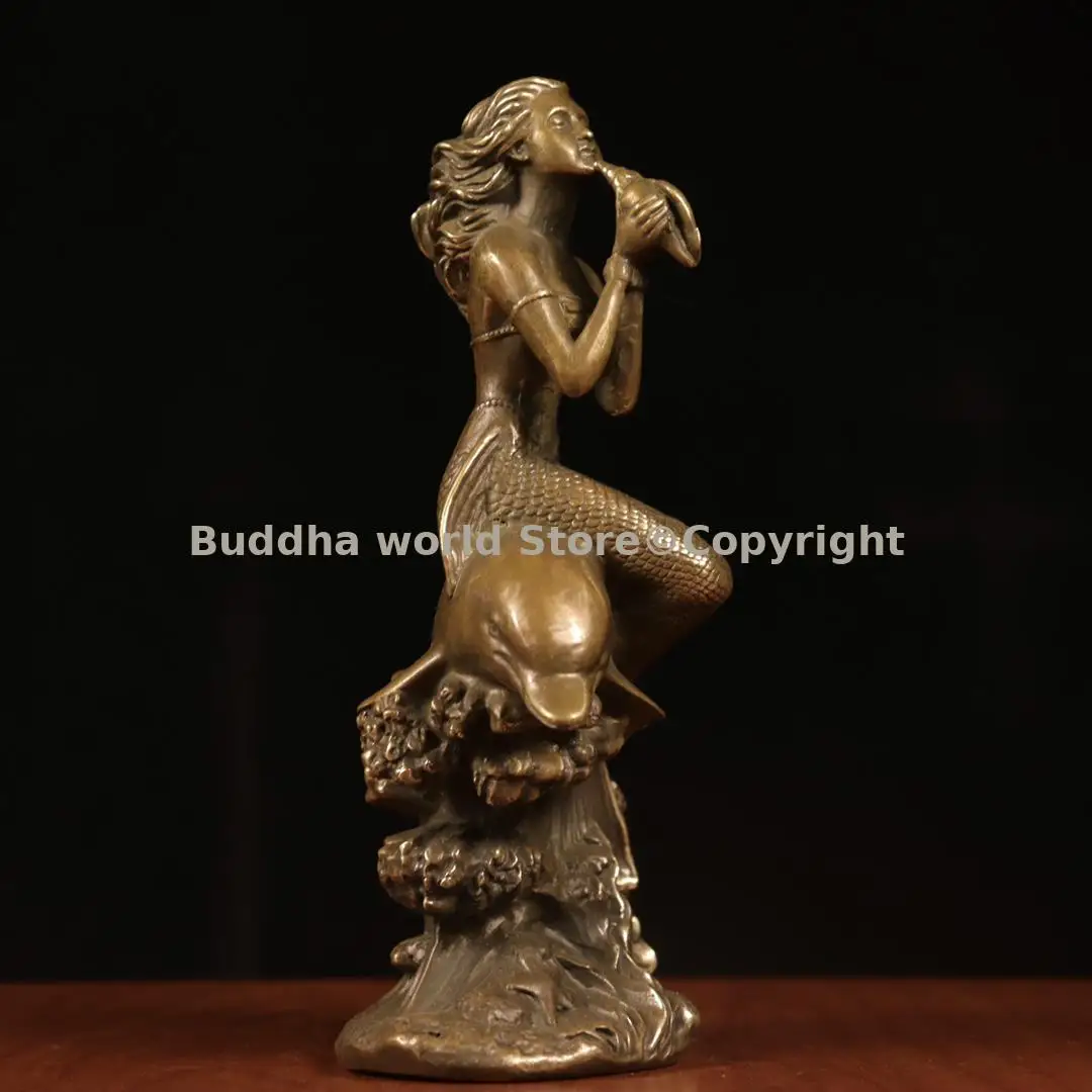 TOP collection Vintage Bronze carving art Conch maiden mermaid bronze ornament free shipping