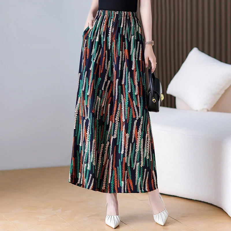 Women Wide Leg Pants Summer Bottoms with Print Loose High Waist Pants Women 2023 New Vintage Women Trousers Summer