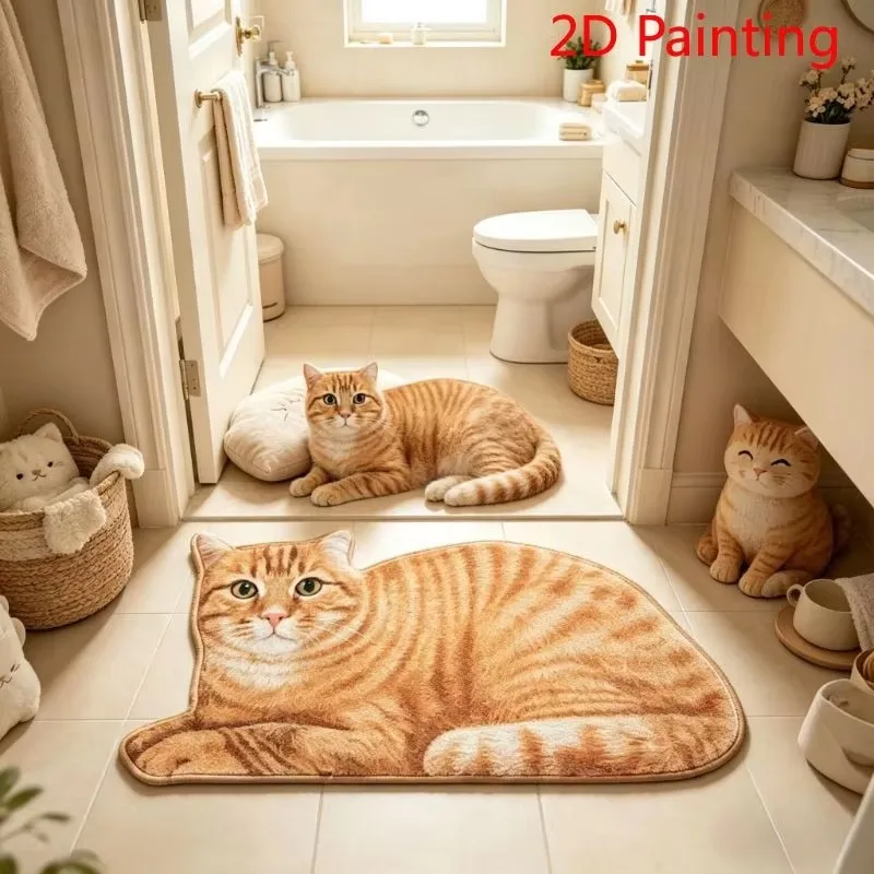 VIKAMA Realistic Cat-Shaped Door Mat—Noise-Reducing, Comfortable Bathroom and Toilet Mat, Bedroom Entryway Rug, Home Decor