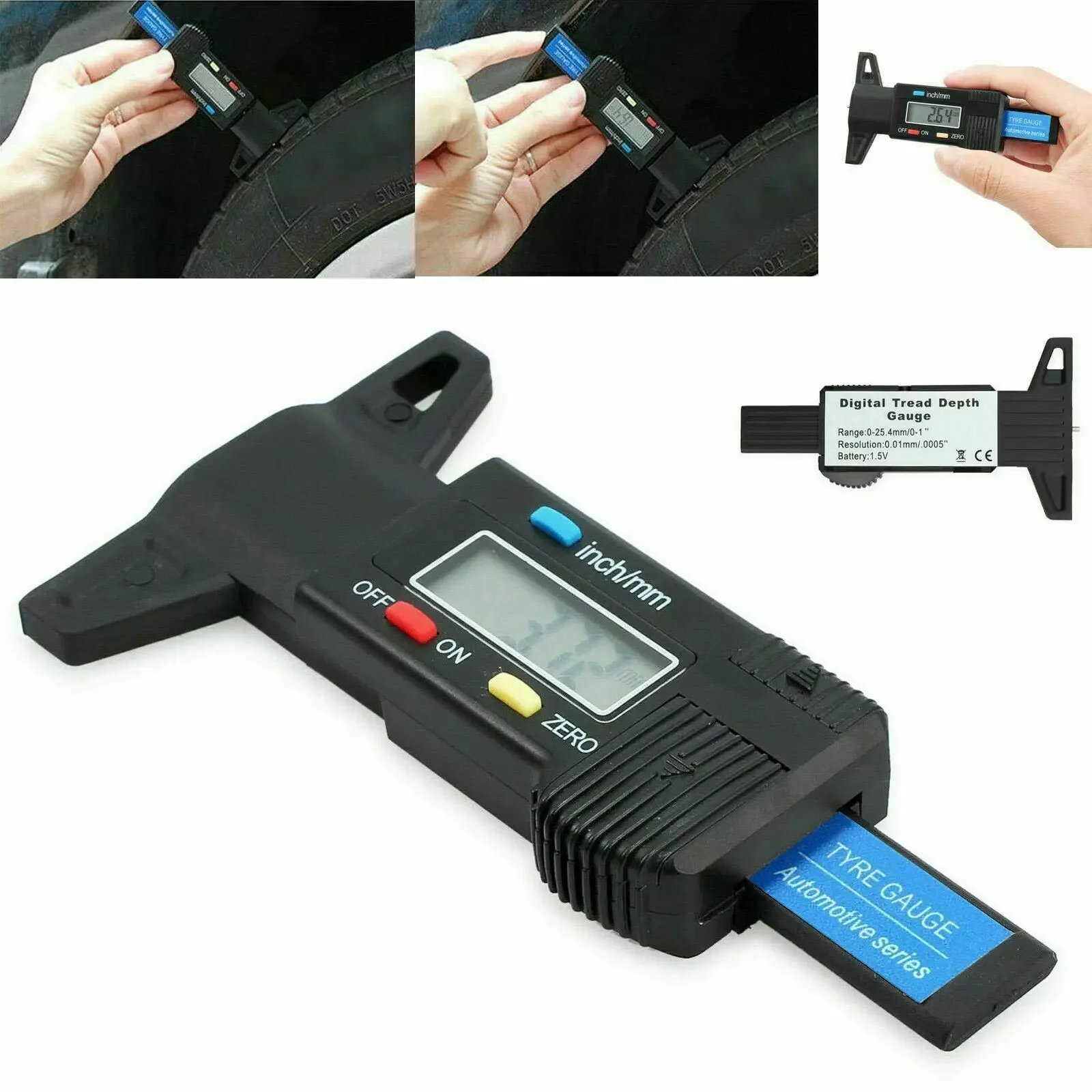 Digital Car Tyre Thickness Gauges Depth Meter for Safe Auto Tyre Tread Monitoring Tyre Wear Detection Measure Caliper Instrument