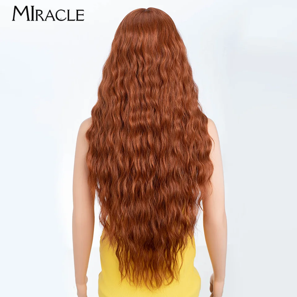 MIRACLE Synthetic 30Inch Lace Front Wig For Woman Fiber Lace Wig Deep Wave Ginger Blonde Omber Heat Resistant Cosplay