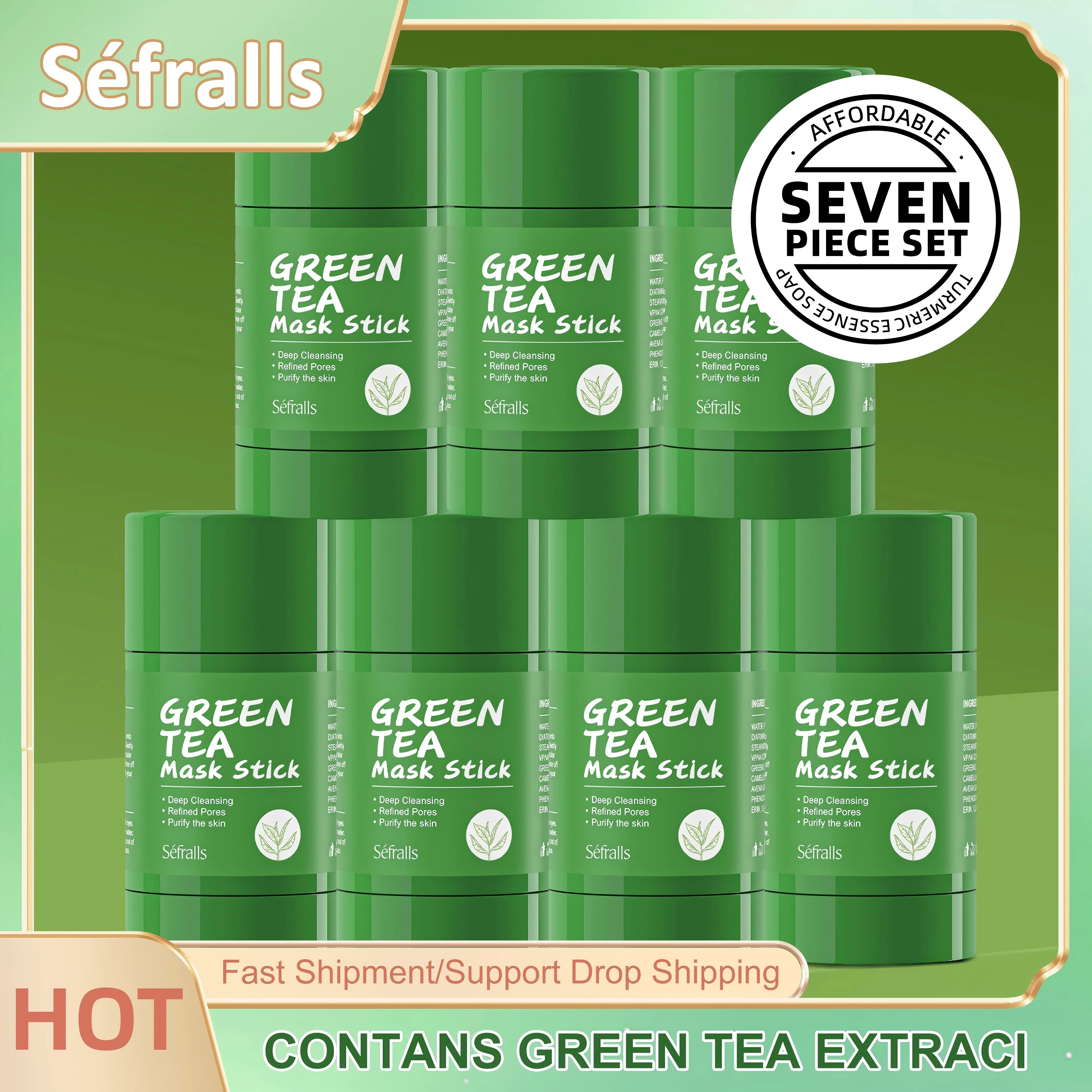 

Séfralls 40g x7pcs Green Tea Mask Stick - Deep Pore Cleanse Blackhead Remover Moisturizing & Oil Control with Green Tea Extract