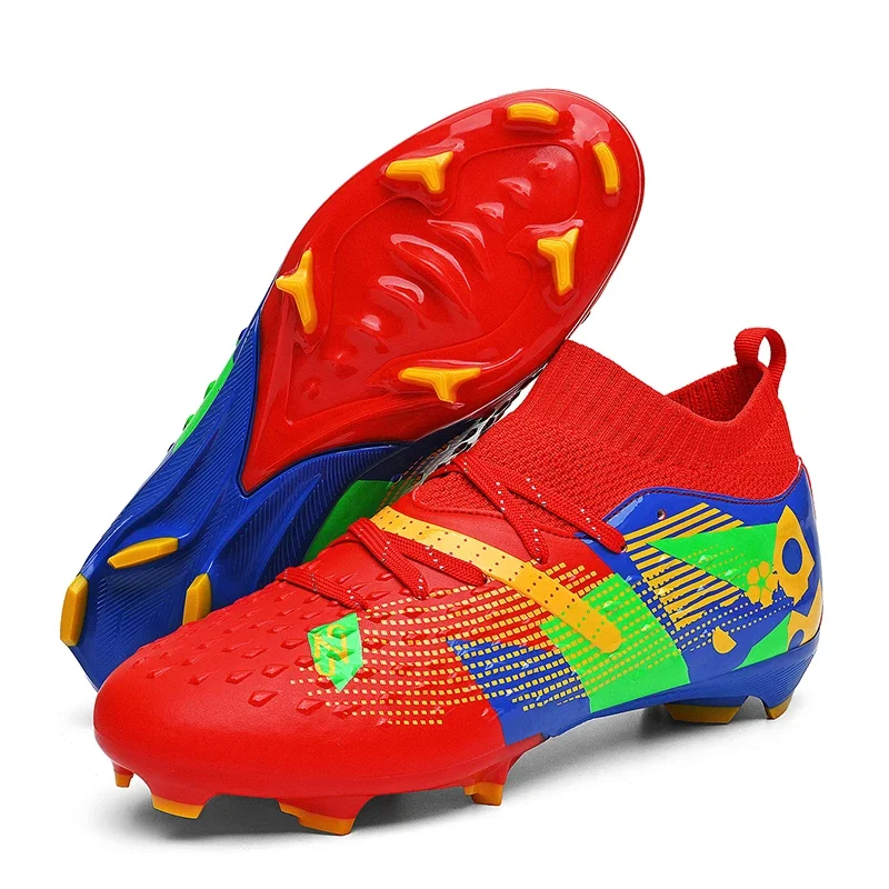 Nouveaux hommes chaussures de Football de haute qualité en plein air haute cheville ultraléger bottes de Football en salle chaussures de sport antidérapantes Futsal antidérapantes