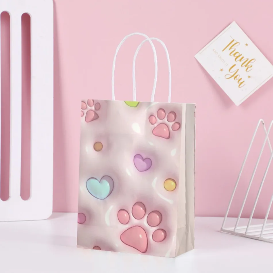 

12Pcs Gift Paper Bags 3D Love Paper Tote Bags for Weddings Birthday Party Candy Cookies Packaging Decorations
