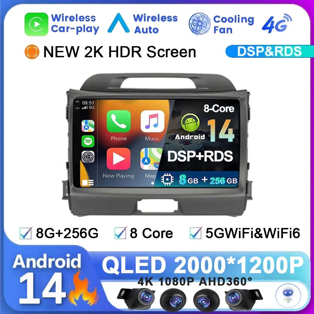 

Android 14 For KIA Sportage 2010 - 2016 System Car Radio Wireless Carplay Auto Multimedia Player Autoradio Video GPS Navi WiFi