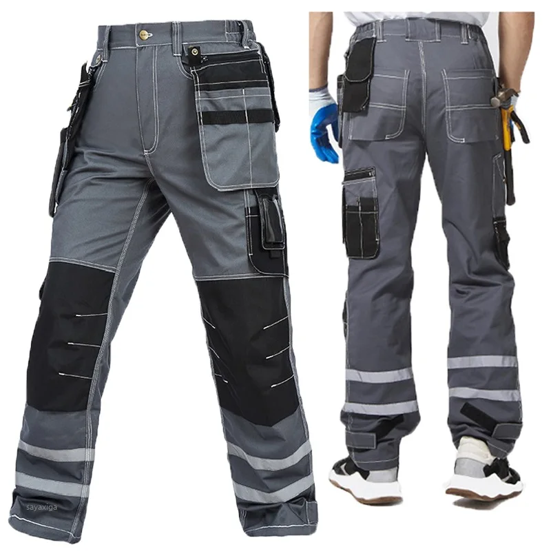 

100% Cotton Working Trousers Multi Pocket Wear Resistant Cargo Pants Electrics Labor Repairman Working Pants Hi Vis Safety Pants