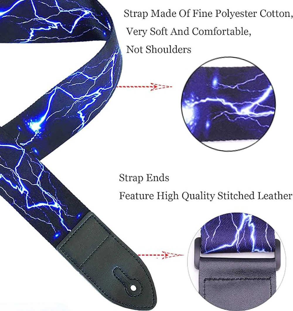 Acoustic Bass Guitar Straps,Adjustable Personalized Printed Guitar Strap with Lightning/Flame Pattern Guitar Shoulder Strap