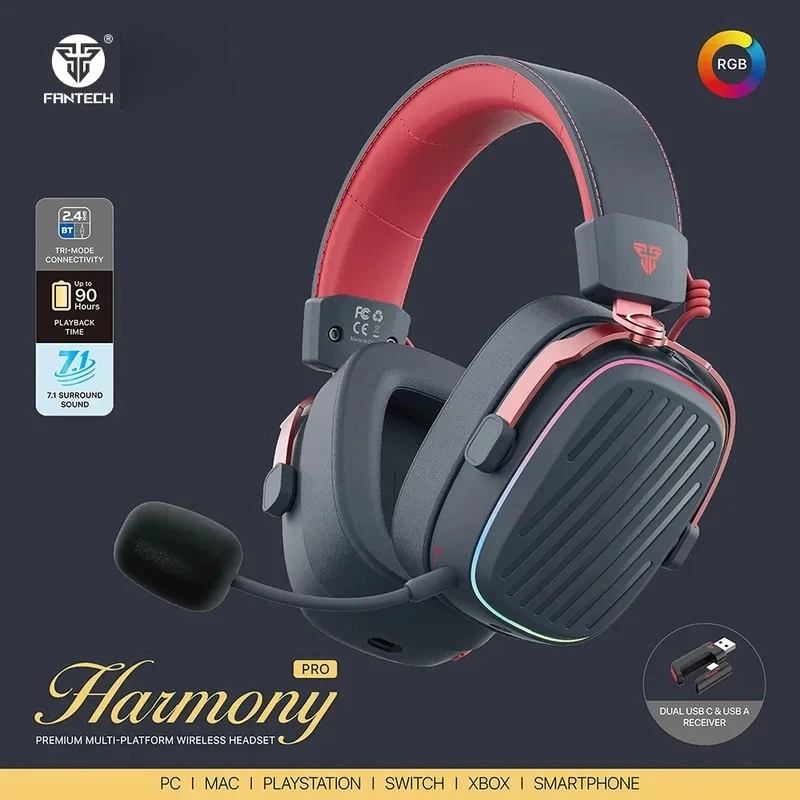 

Беспроводная гарнитура FANTECH Harmony pro, микрофон ведьмы, ENC, активное шумоподавление и беспроводной режим макросов «сделай сам», для ПК PS4 PS5 NS