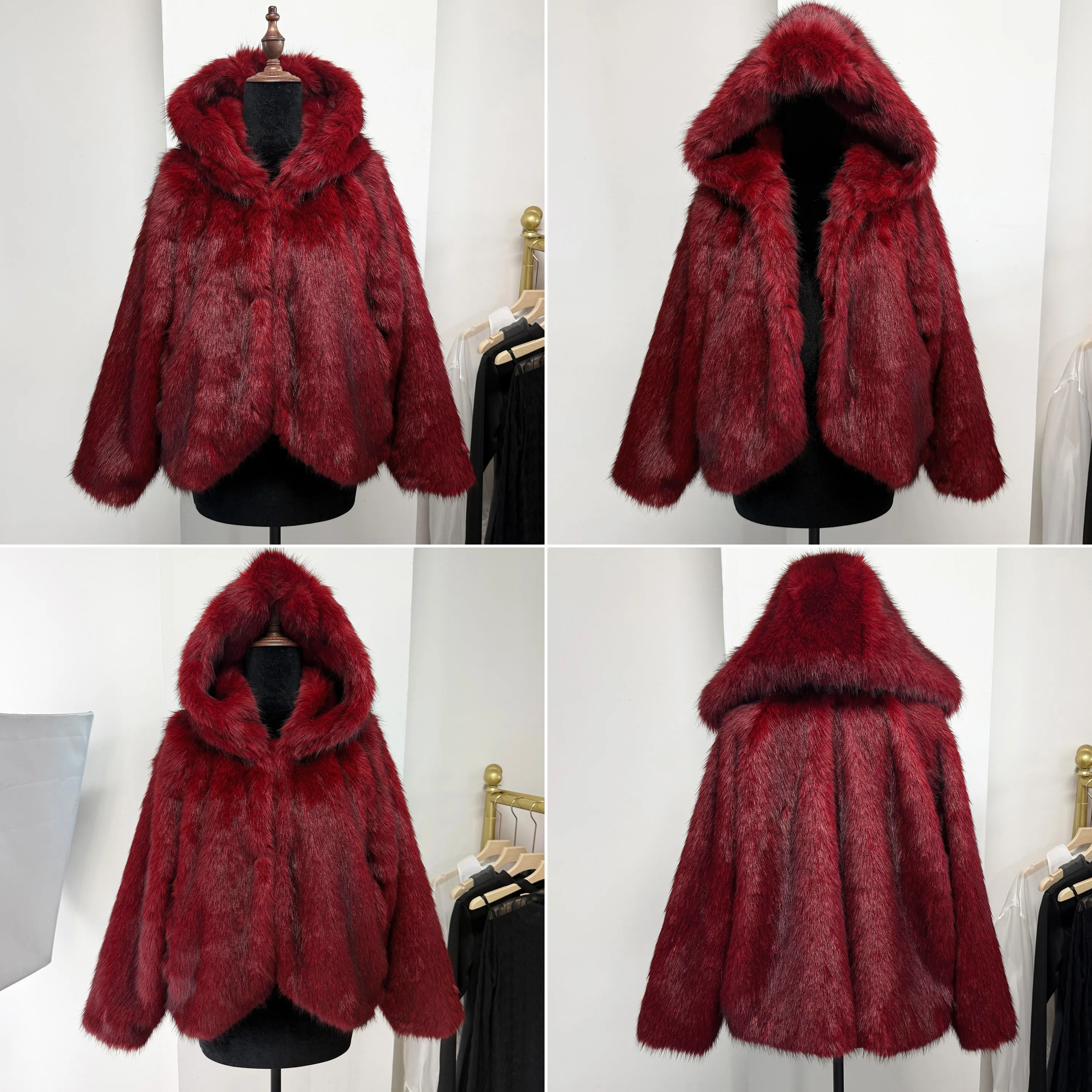 Tuularose Women Fur Coat Women 2025 Plush Red Bomber Jacket Solid Crop Long Sleeve Jacket Warm Winter Coats Female Casual Coats