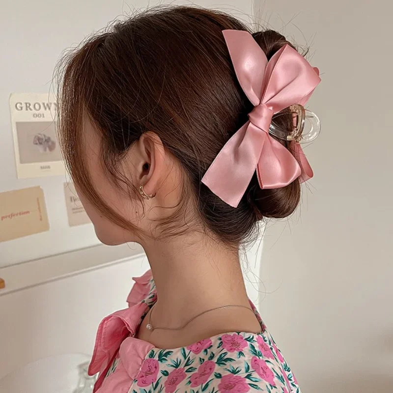 Elegant Ribbon Bow Hair Claw Clips for Women Hairpins Korean Big Bowknot Clamps Crab Barrettes Girls Shark Clip Hair Accessories