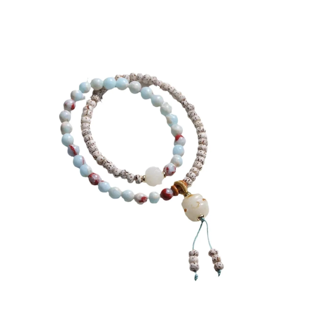 Star Moon Bodhi Shoushan Stone Double Loop Bracelets Retro Chinese Style Artistic Jewelry for Men Women Couples Gifts