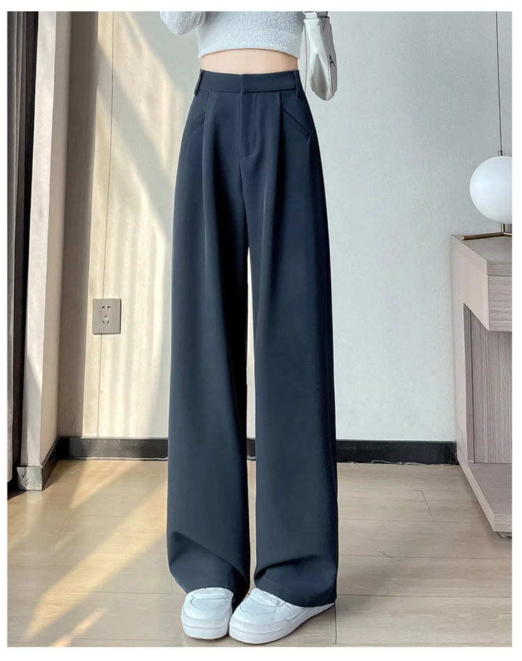 Spring 2024 New Fashion All-Match Simple Office Suit Pants Wide-Leg Pants High Waist Narrow Straight Casual Mop Pants Women