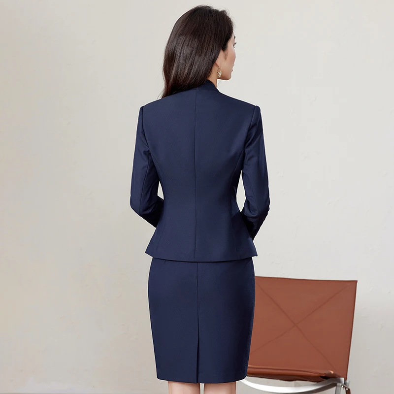 NAVIU New Arrival Elegant Lady Formal Skirt Suit Women Navy Blue Gray Black  Long Sleeve Female Blazer Set for Business Work Wear - AliExpress 200000345