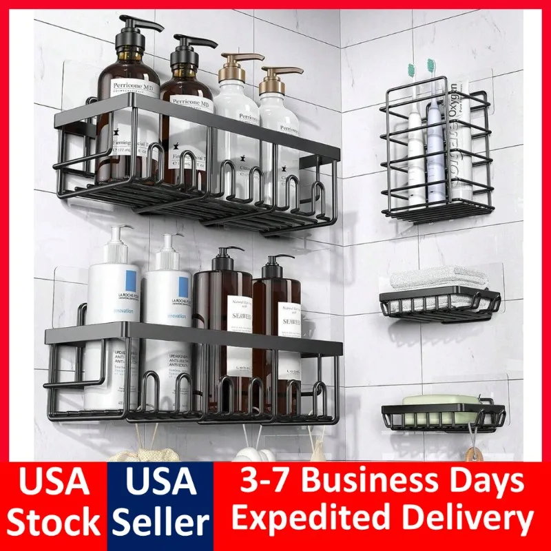 5 Pack Shower Caddy Adhesive Shower Organizer for Bathroom Storage & Kitchen Home Storage & Organization