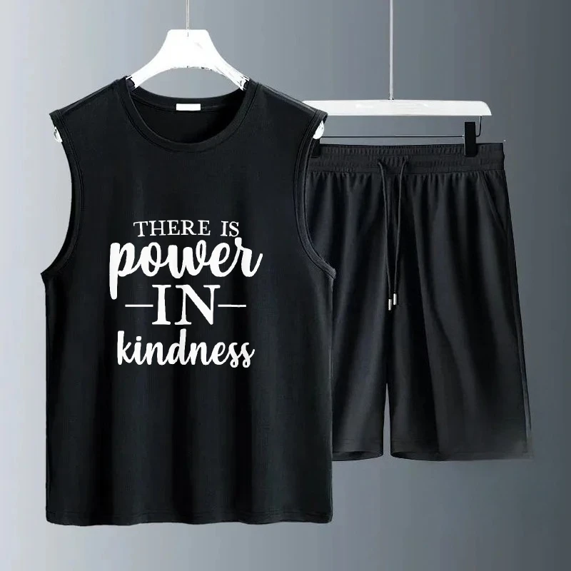 

2025 summer Men Sportswear Vest Thin Casual Lightweight Comfort Fit Outfit Fashion Sports T-shirts+shorts sets gym set tracksuit