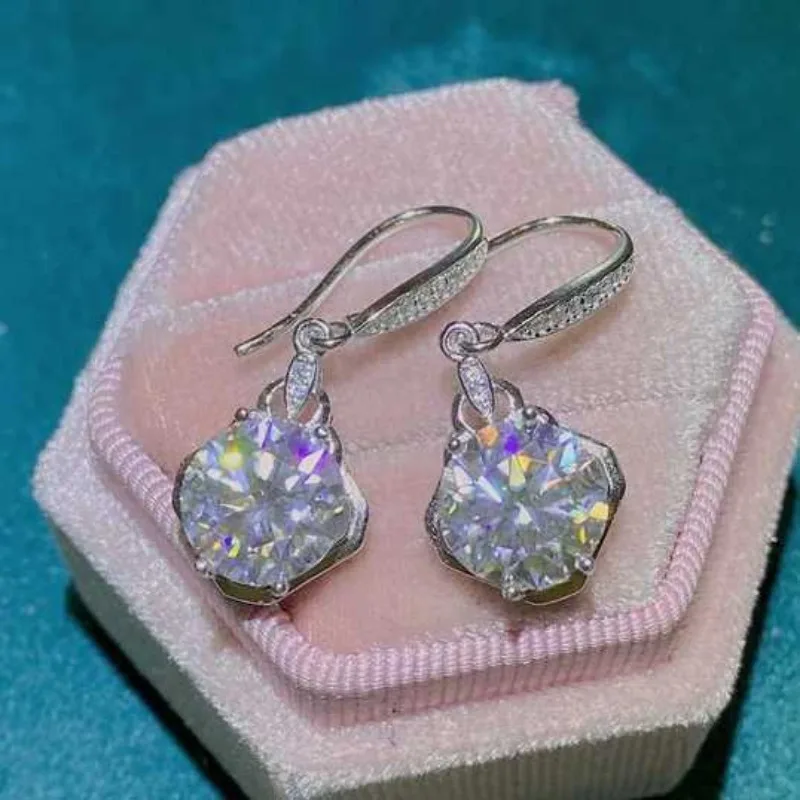 SACEGEMS GRA Certified D Color 6ct Moissanite 925Sterling Silver Plated with 18k White Gold Drop Earrings for Women Fine Jewelry