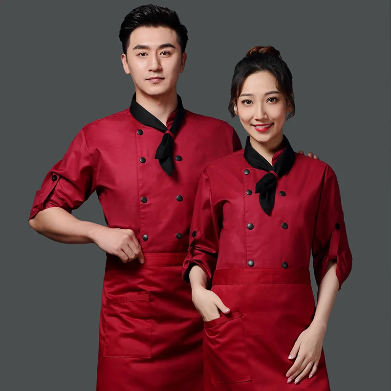 Chef Overalls Men's Long-Sleeved Autumn and Winter Thick Hotel Restaurant Ding Room Canteen Kitchen Baking Women's Large Size Ch