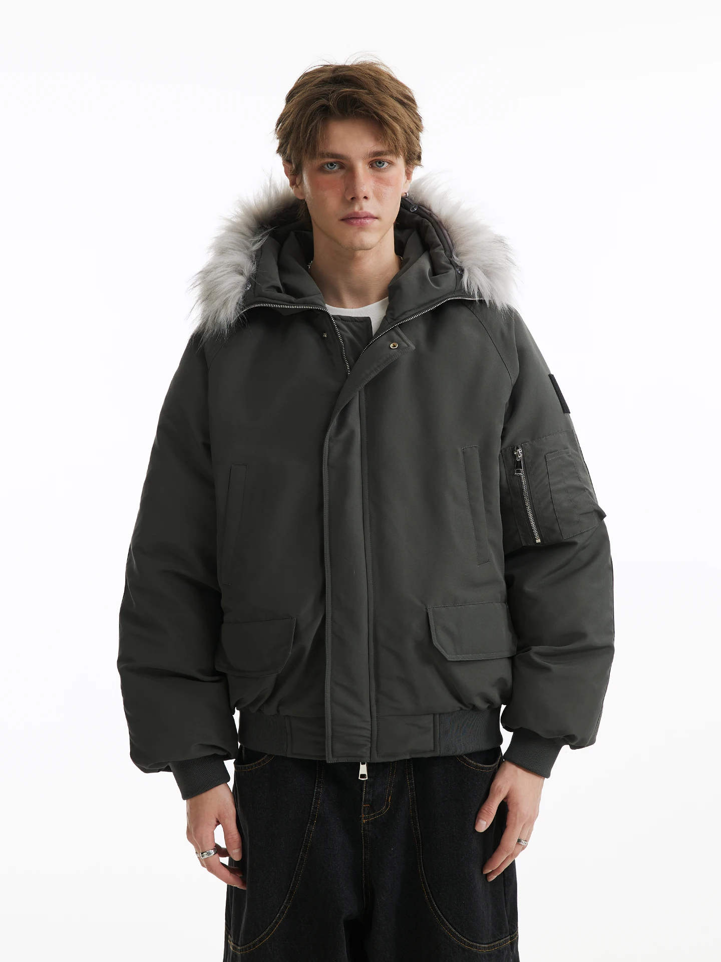 Men Women 2025 Winter New Fashion Retro Faux Fur Collar Hooded Thickened Parkas Warm Tooling Parkas Solid Color Hoodies Coats