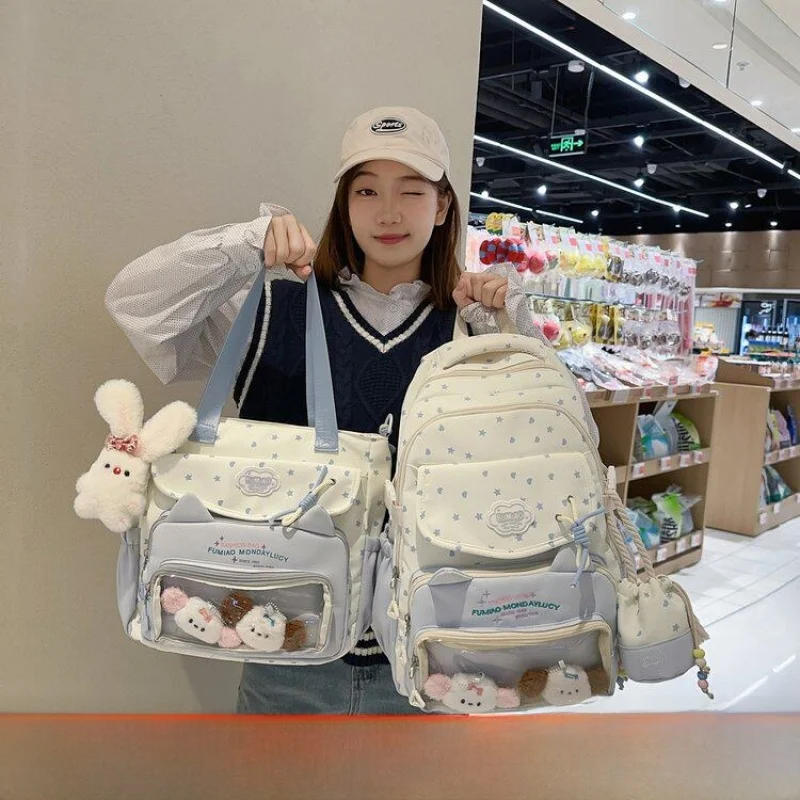 Adorable  Star Backpack Large Capacity High School Student Double Shoulder Bag Single Shoulder Slant Cross Pain Bag Girls Bag