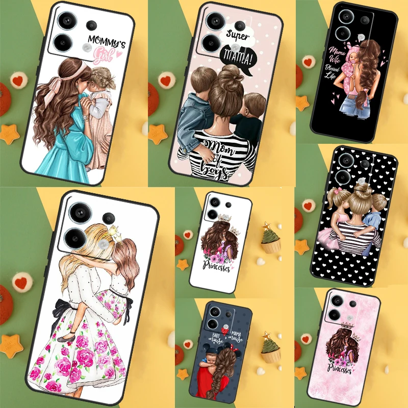  Beautiful Mother Daughter Son Case For Xiaomi Redmi 13C 12 12C 9C 10C Redmi Note 11 12 13 Pro 9 10 10S 11S 12S Back Cover