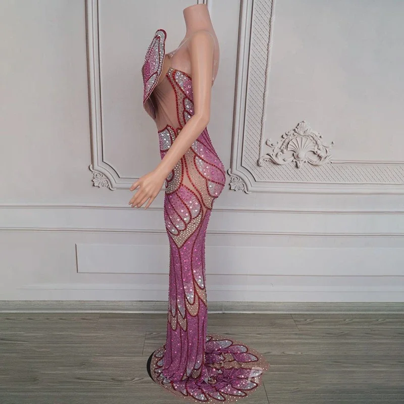 Платье с бабочкой и стразами на хвосте, женское вечернее платье для подиума, бар, ночной клуб, DS, Dj Gogo, костюм, сценические платья XS9330