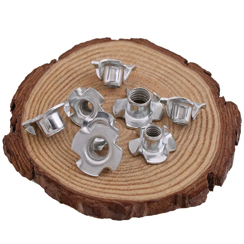 Four Claw Embedded T Nuts Zinc Plated Carbon Steel M3 M4 M5 M6 M8 M10 1/4-20 UNC Wood Furniture Cabinet Speaker Fixing Hardware