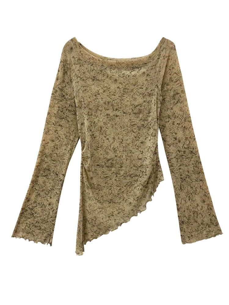 Camiseta larga con hombros inclinados irregulares para mujer, ropa de abrigo Sle para principios de otoño, Base adelgazante con nudo superior