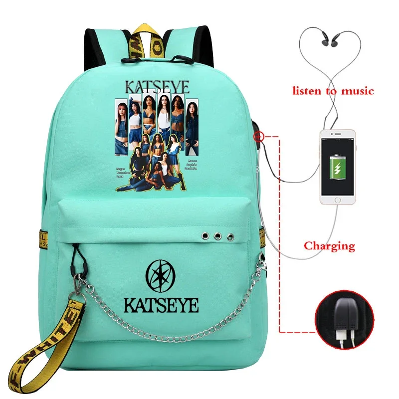 KATSEYE Kpop School Bags Usb Charging Backpack Girl Group Katseye Printed Backpack Large Capacity Book Bag for Teenage Girls