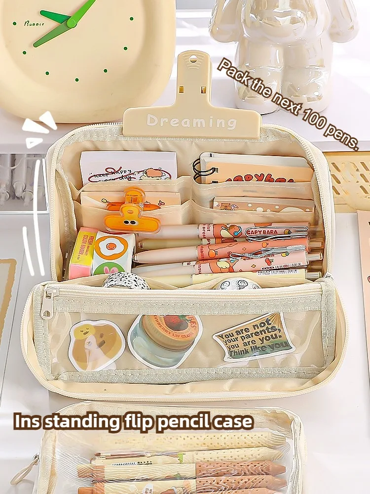 9-lagiges, doppelseitiges, abnehmbares Stiftetui mit großer Kapazität, einfache dreidimensionale Flip-Briefpapiertasche, multifunktionale Aufbewahrungstasche – Detail 3