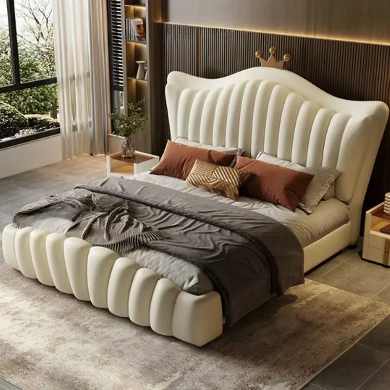 

Leather European Double Bed Frame Simple Comferter Bedroom Queen Bed Modern Princess Wood Le Lit Pour 2 Personnes Furniture Home