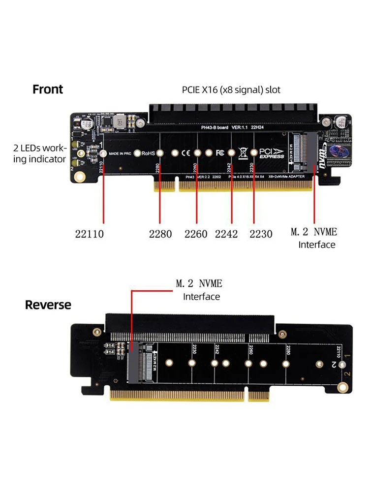 PCIe X16 Naar X8+X4+X4 Splitterkaart Adapter PCIE4.0 M.2 PCIE Adapter M.2 NVMEx2 Ingangspoorten Ondersteuning 2280/2260/2242/2230 SSD