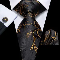 Corbata de regalo Floral de oro negro para hombres, marca de moda, corbata de fiesta de boda, gemelos a mano, diseñador de alta corbata, venta al por mayor, nuevo, 2023