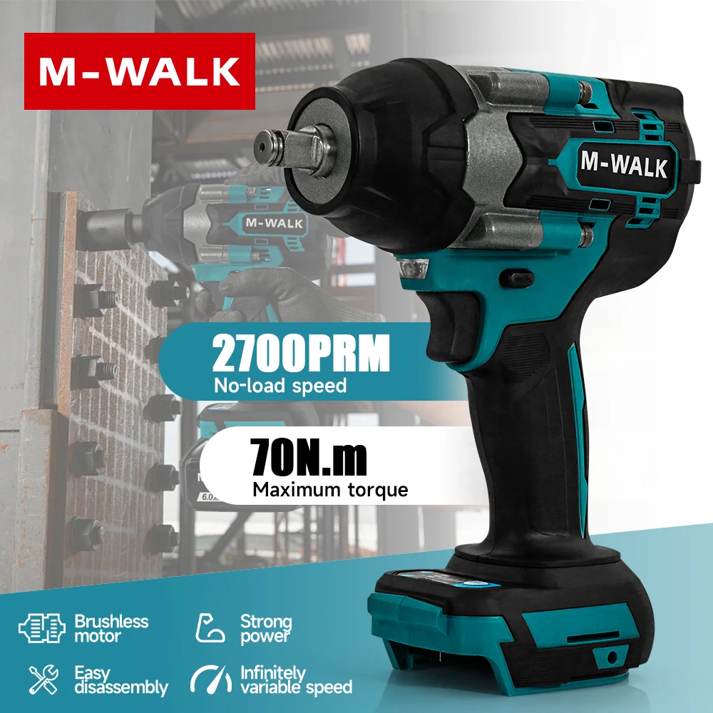 

M-WALK Бесщеточный электрический ударный гайковерт 700 Нм, аккумуляторный ключ 1/2 дюйма, 4 скорости, авторемонтный электроинструмент для Makita, аккумуляторный штифт 18 В DTW700