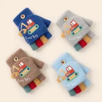 ถุงมือเด็ก2-5ปี, ถุงมือขนสัตว์ถักอบอุ่นโรงเรียนอนุบาลน่ารักครึ่งนิ้ว