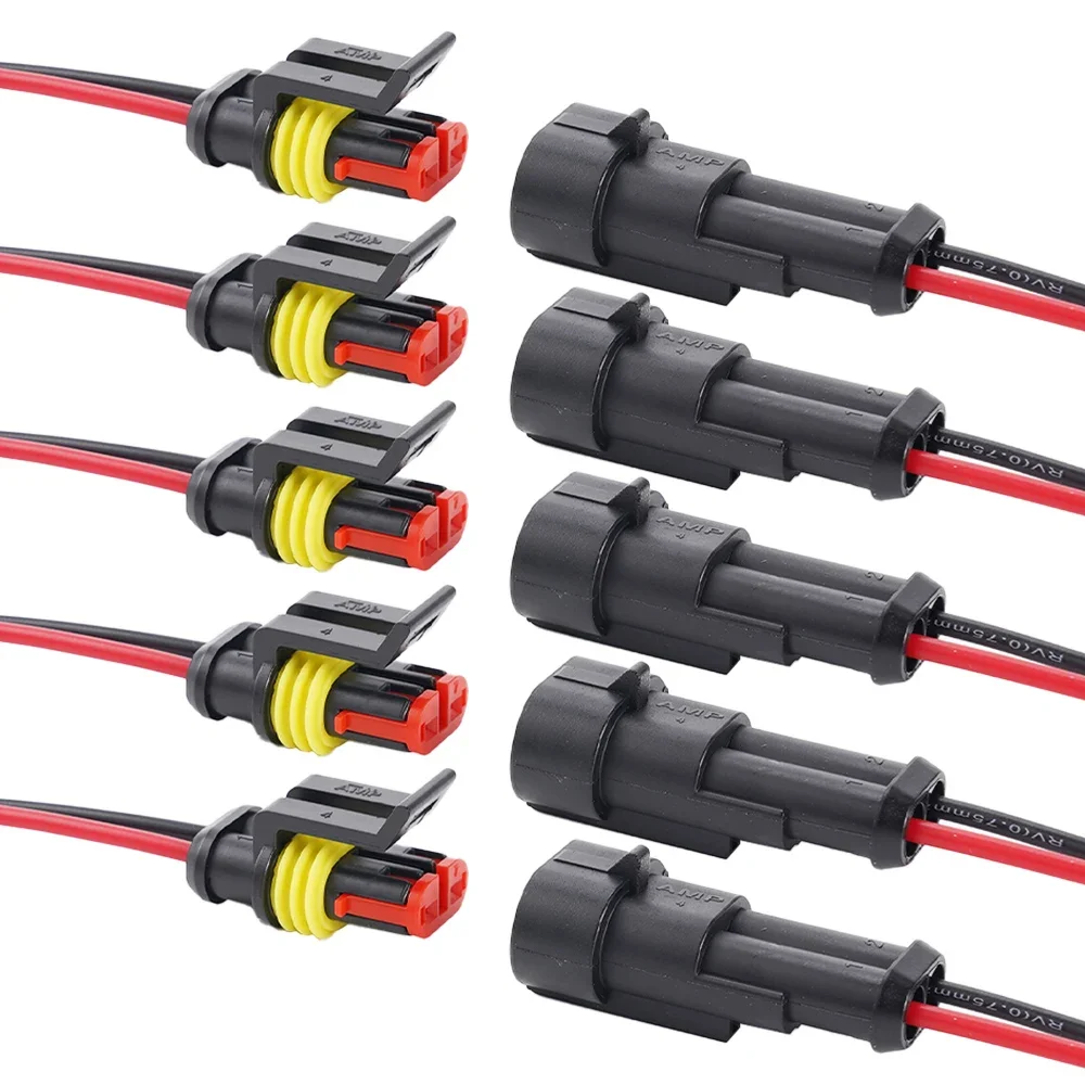 10Pcs/ 5Sets Waterproof Automotive Male Female Electrical Connectors Plug 2-Pin Way With Wire For Car Motorcycle Scooter Marine